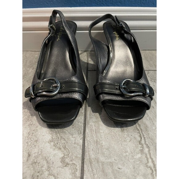 COLE HAAN Air Pewter Slingback Open Toe Buckle Sandals Heels D36499 Size 8.5 B - Picture 4 of 12